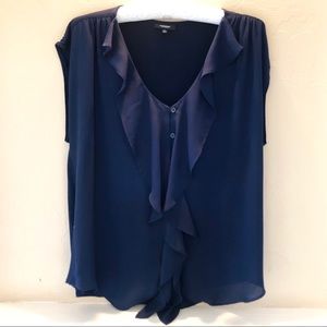 Premise Studio light chiffon navy short sleeve top
